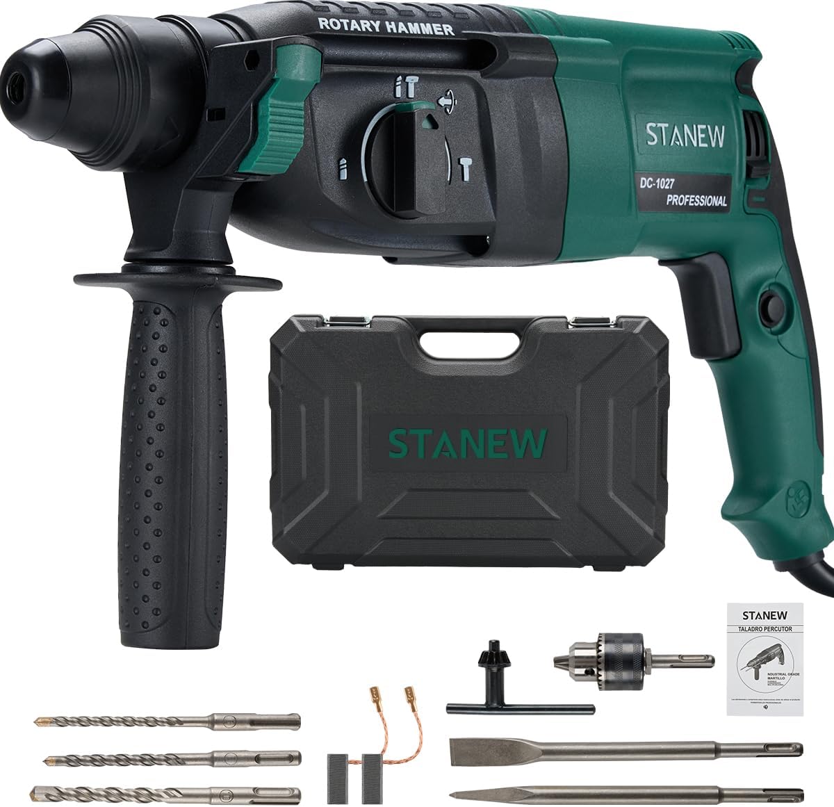 Variable-speed Rotary Hammer DC-1027 SDS-plus 4000bpm, Black Dark Green