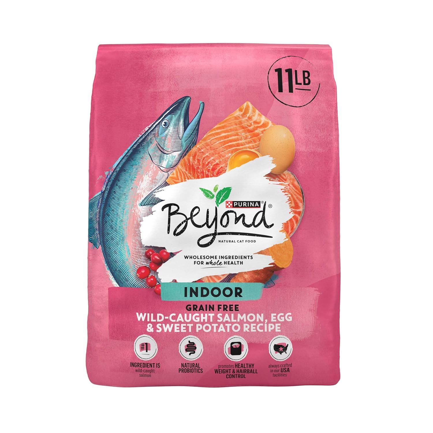 Purina Beyond Indoor Grain Free Salmon, Egg & Sweet Potato Recipe Adult Dry Cat Food, 11 LB